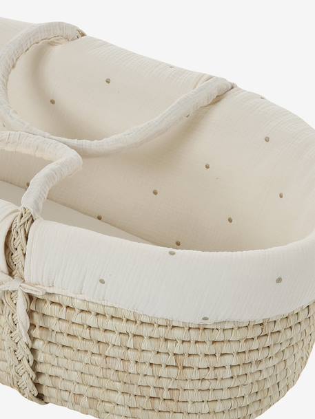 Moses Basket in Woven Natural Fibres for Babies, ENVIE DE FRAISE 0016+beige+sage green 