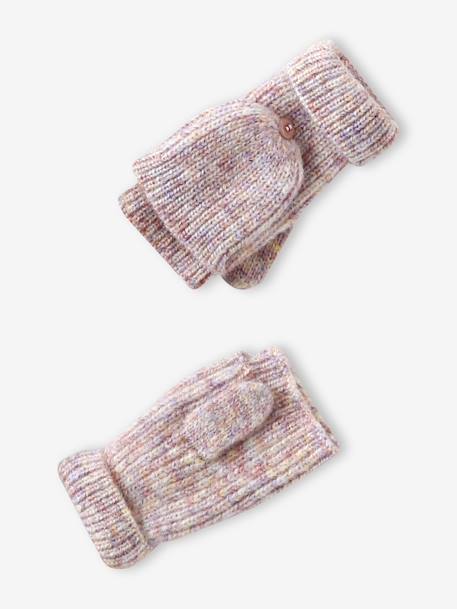 'Heart' Beanie + Snood + Gloves/Mittens Set for Girls ecru+navy blue+rosy 