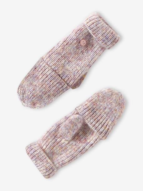 'Heart' Beanie + Snood + Gloves/Mittens Set for Girls ecru+navy blue+rosy 