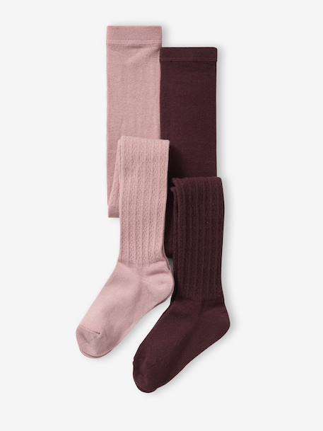 Pack of 2 Pairs of Cable Knit Tights for Girls mauve 
