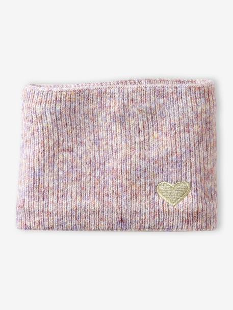 'Heart' Beanie + Snood + Gloves/Mittens Set for Girls ecru+navy blue+rosy 