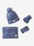 'Heart' Beanie + Snood + Gloves/Mittens Set for Girls ecru+navy blue 
