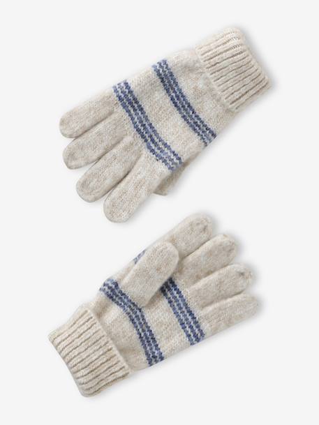 Striped Set: Beanie + Snood + Mittens/Gloves for Girls vanilla 