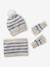 Striped Set: Beanie + Snood + Mittens/Gloves for Girls vanilla 