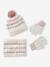 Girl's twisted knit set: beanie + snood + mittens/gloves ecru 