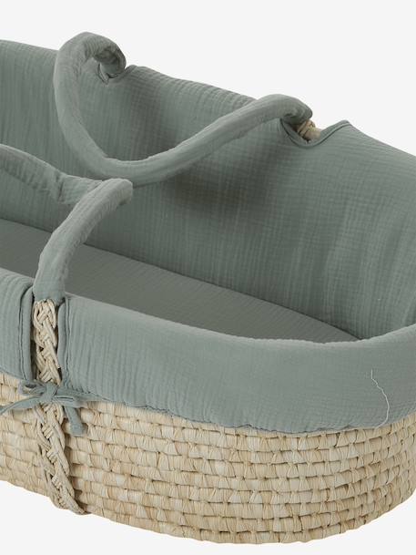 Moses Basket in Woven Natural Fibres for Babies, ENVIE DE FRAISE 0016+beige+sage green 