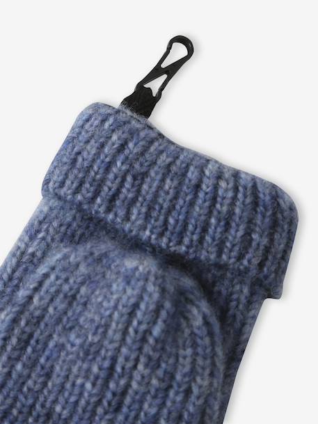 'Heart' Beanie + Snood + Gloves/Mittens Set for Girls ecru+navy blue 