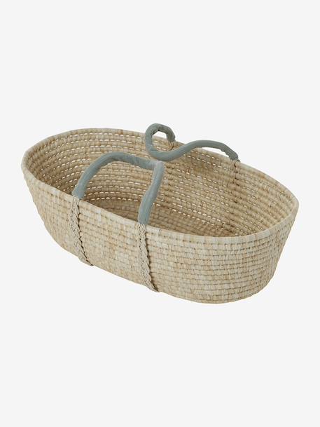 Moses Basket in Woven Natural Fibres for Babies, ENVIE DE FRAISE 0016+beige+sage green 
