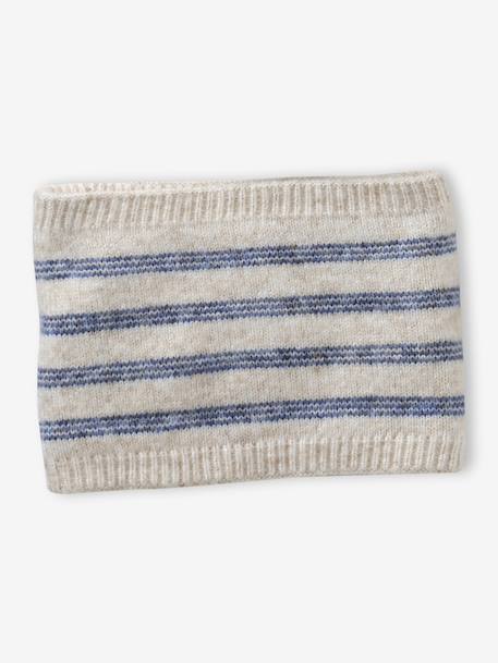 Striped Set: Beanie + Snood + Mittens/Gloves for Girls vanilla 