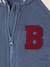 Teddy style fleece baby cardigan with bouclé badge grey blue 