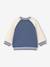 Teddy style fleece baby cardigan with bouclé badge grey blue 