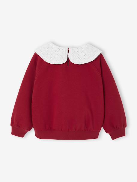 Girl's sweatshirt with English embroidery collar and flocked velvet message ecru+marl grey+mauve+pale pink+red 