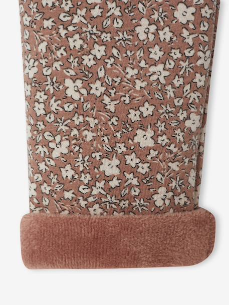 Leggings Lined in Polar Fleece for Girls BROWN LIGHT ALL OVER PRINTED+chocolate+dusky pink+printed grey 