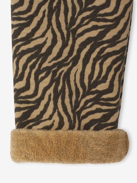 Leggings Lined in Polar Fleece for Girls BROWN LIGHT ALL OVER PRINTED+chocolate+dusky pink+printed grey 