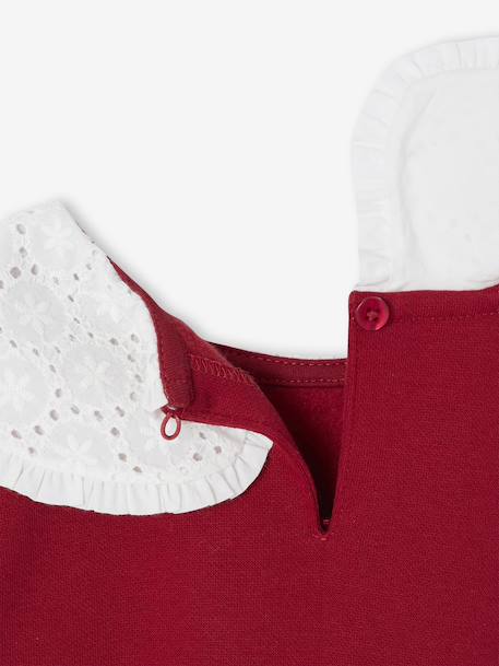 Girl's sweatshirt with English embroidery collar and flocked velvet message ecru+marl grey+mauve+pale pink+red 
