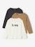 Pack of 3 long-sleeved girls' fancy t-shirts anthracite+coral+ecru+grey blue+indigo+mauve+rose 