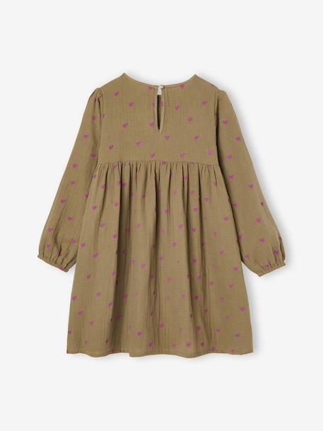 Cotton Gauze Dress with Fancy Bows for Girls ecru+olive 