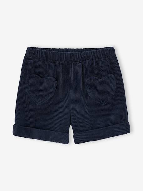 Corduroy Shorts with Heart Pockets, Easy To Slip On, for Girls khaki+navy blue+old rose+rose 