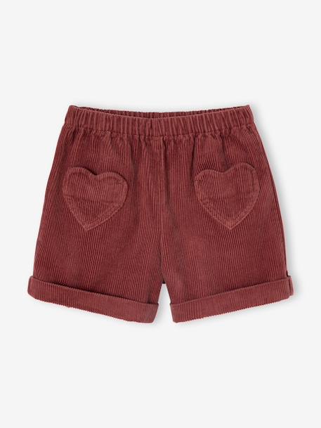 Corduroy Shorts with Heart Pockets, Easy To Slip On, for Girls khaki+navy blue+old rose+rose 