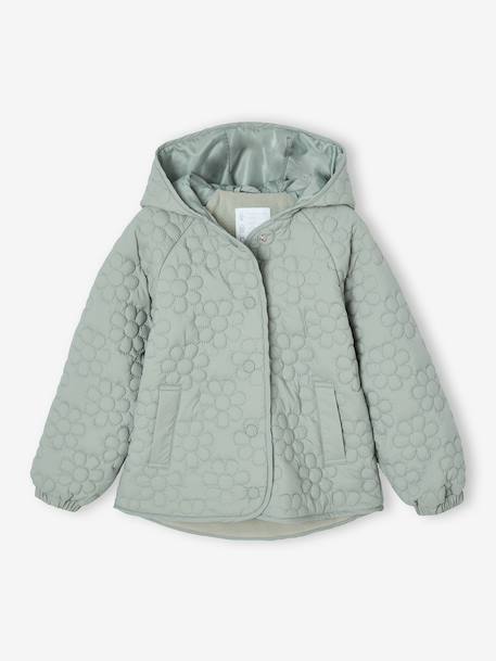 Lightweight Floral Jacket with Hood for Girls grey green+mauve 