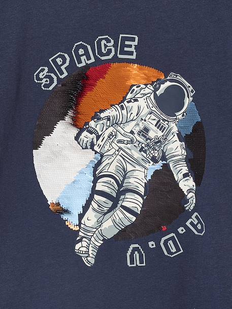 Long-Sleeved T-Shirt with Reversible Sequins for Boys navy blue 