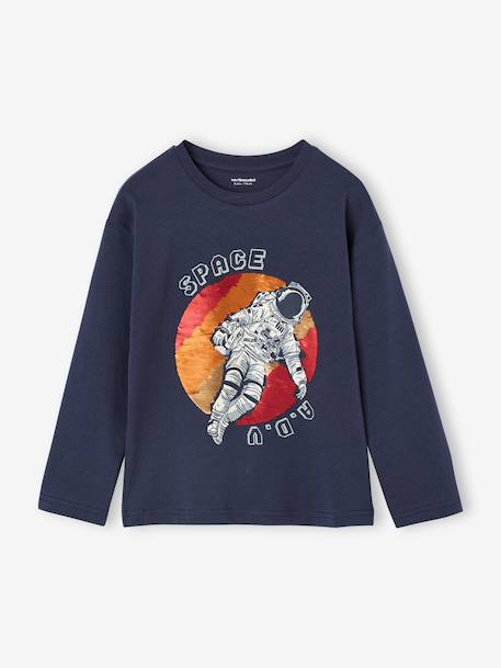 Long-Sleeved T-Shirt with Reversible Sequins for Boys navy blue 