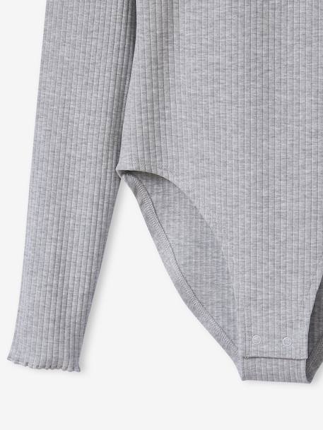 Long-Sleeved Ribbed Knit Bodysuit for Girls, JONEN marl grey 