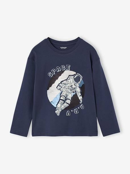 Long-Sleeved T-Shirt with Reversible Sequins for Boys navy blue 