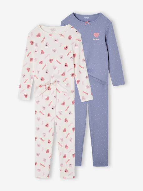 Pack of 2 Pyjamas in Ribbed Knit with Heart Print for Girls navy blue 