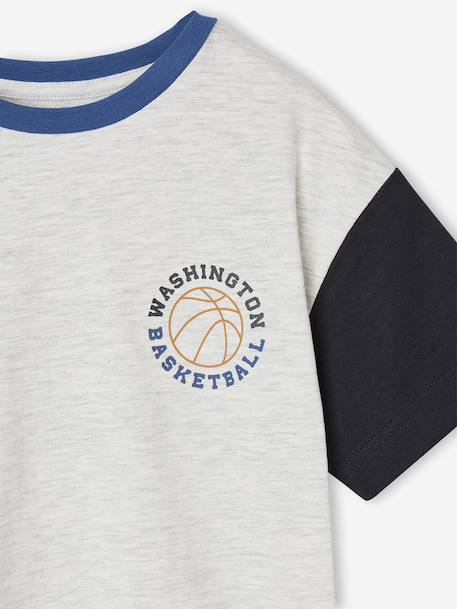 Short-Sleeved T-Shirt with Contrasting Sleeves, for Boys marl grey 