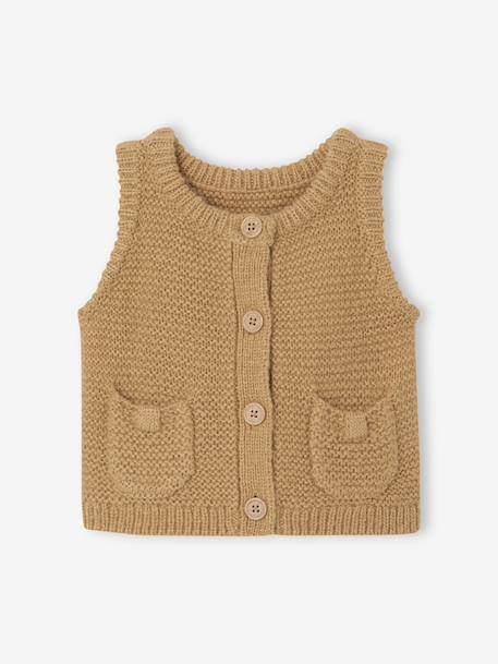 Buttoned sleeveless baby cardigan ochre 