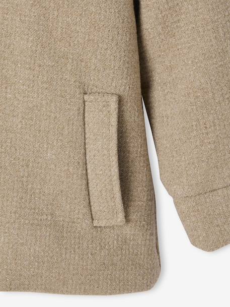 Woollen Fabric Coat with Hood marl beige+navy blue 
