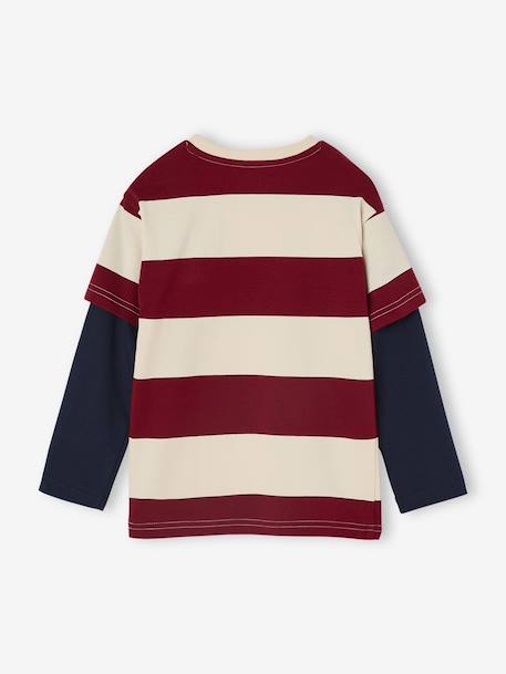 Striped T-Shirt with a Double-Sleeve Effect medium blue+striped green+striped red 
