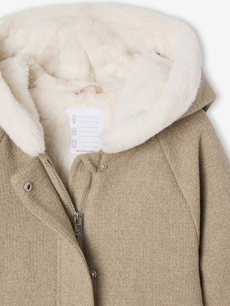 Woollen Fabric Coat with Hood marl beige+navy blue 