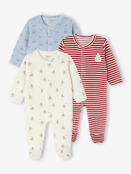 Pack of 3 Velour Sleepsuits for Newborns night blue 