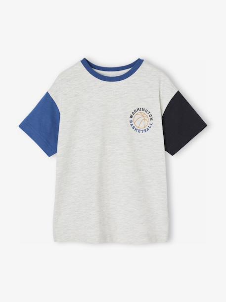 Short-Sleeved T-Shirt with Contrasting Sleeves, for Boys marl grey 