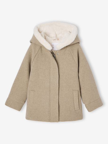 Woollen Fabric Coat with Hood marl beige+navy blue 