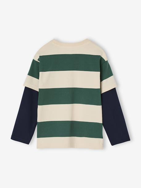 Striped T-Shirt with a Double-Sleeve Effect medium blue+striped green+striped red 