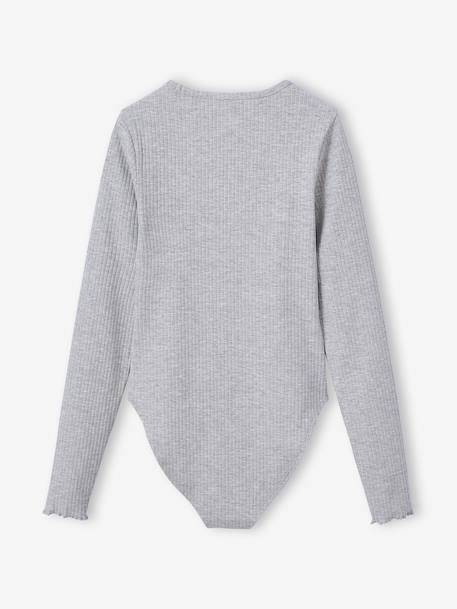 Long-Sleeved Ribbed Knit Bodysuit for Girls, JONEN marl grey 