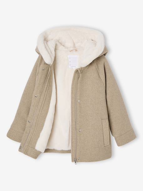 Woollen Fabric Coat with Hood marl beige+navy blue 