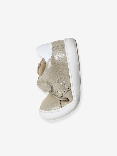 Trainers with leather velcro straps for babies gold+rosy+white 