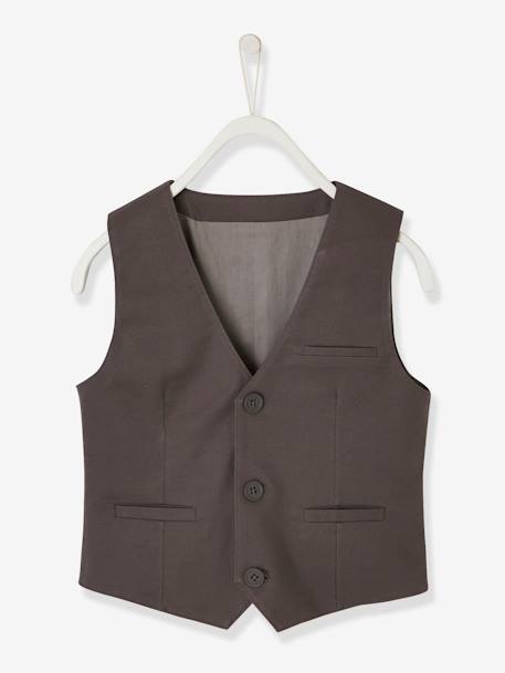 Occasion Wear Cotton/Linen Waistcoat for Boys GREY DARK SOLID 