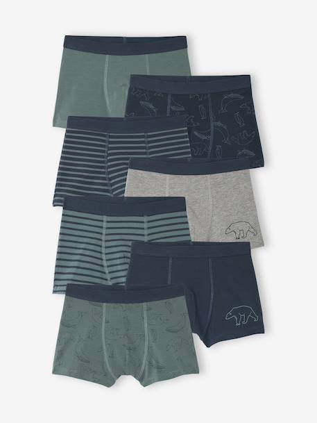 Pack of 7 Striped & Bear Print Boxers for Boys green 