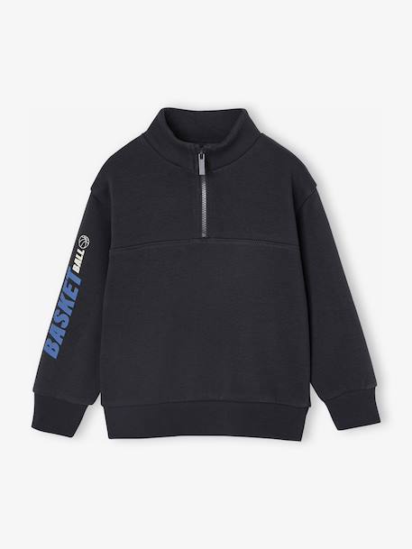 Sports Sweatshirt with Zip on the Neckline & Basketball on Sleeve for Boys anthracite+hazel 