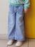 Embroidered Wide Leg Jeans with Fancy Motifs for Girls light blue 