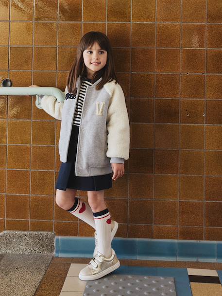 Dual-Fabric Bomber Jacket with Sherpa Sleeves for Girls marl grey 