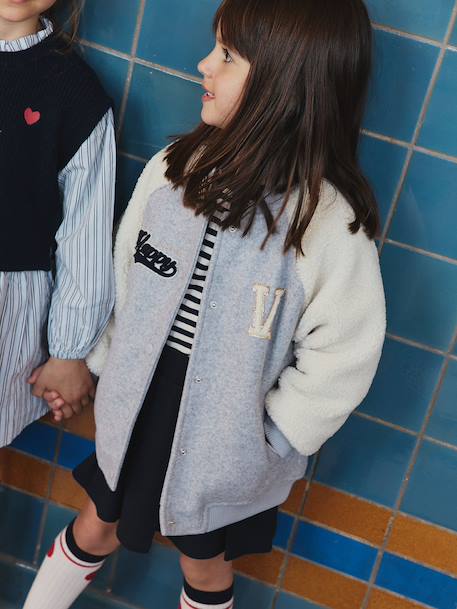 Dual-Fabric Bomber Jacket with Sherpa Sleeves for Girls marl grey 