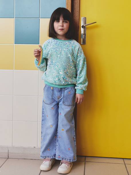 Sequinned Sweatshirt for Girls mauve+turquoise 