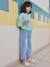 Embroidered Wide Leg Jeans with Fancy Motifs for Girls light blue 