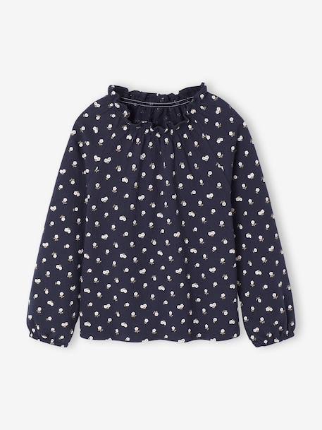 Fancy Top, Elasticated Ruffled Neckline, for Girls ecru+navy blue+vanilla 